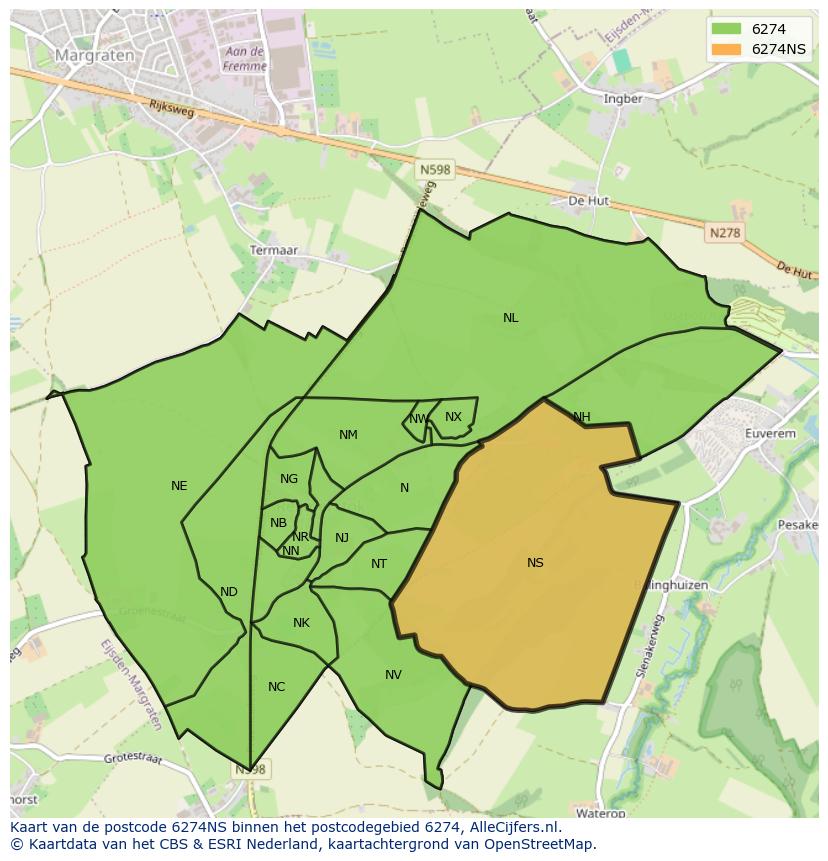 Afbeelding van het postcodegebied 6274 NS op de kaart.