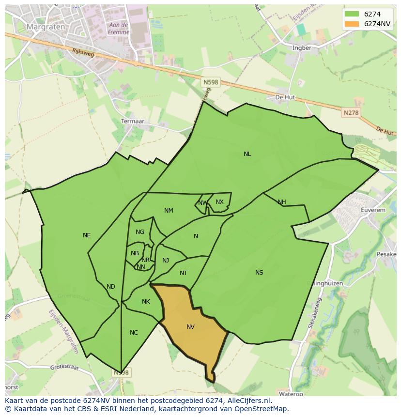 Afbeelding van het postcodegebied 6274 NV op de kaart.