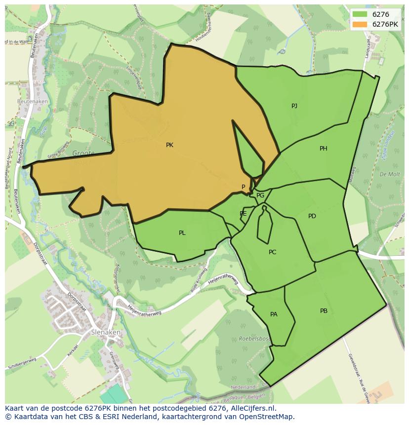 Afbeelding van het postcodegebied 6276 PK op de kaart.