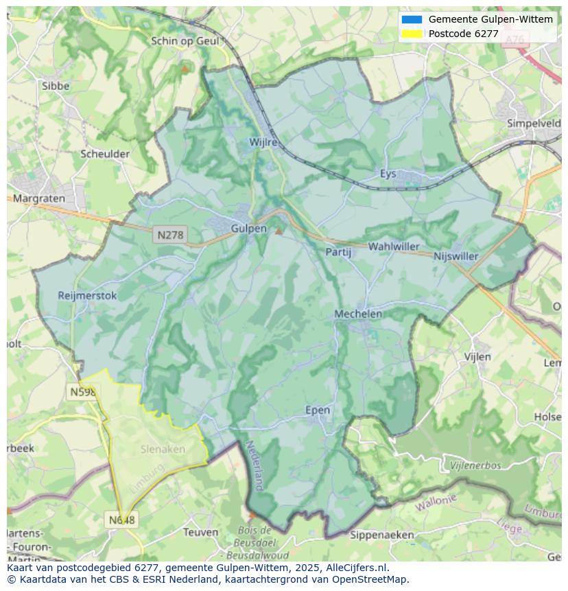 Afbeelding van het postcodegebied 6277 op de kaart.