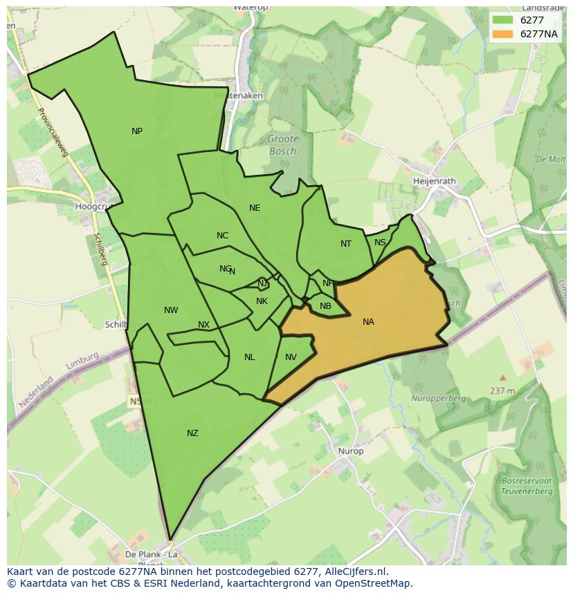 Afbeelding van het postcodegebied 6277 NA op de kaart.