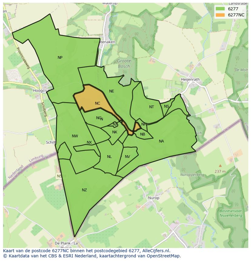 Afbeelding van het postcodegebied 6277 NC op de kaart.