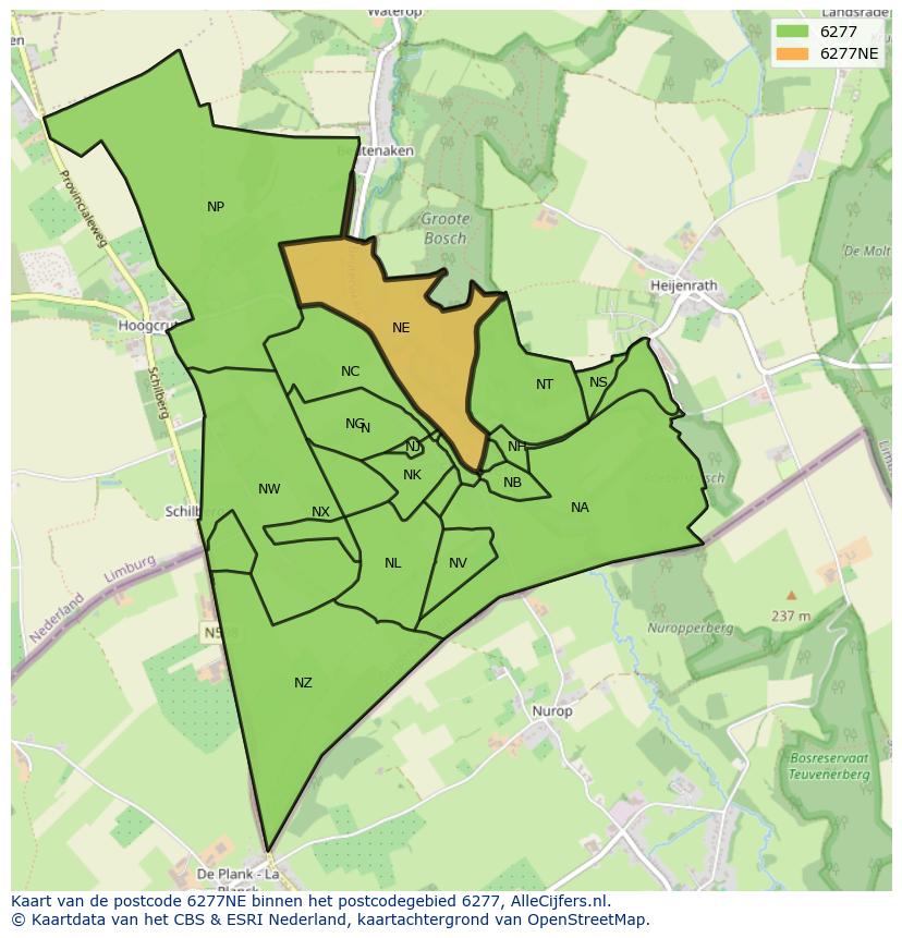 Afbeelding van het postcodegebied 6277 NE op de kaart.