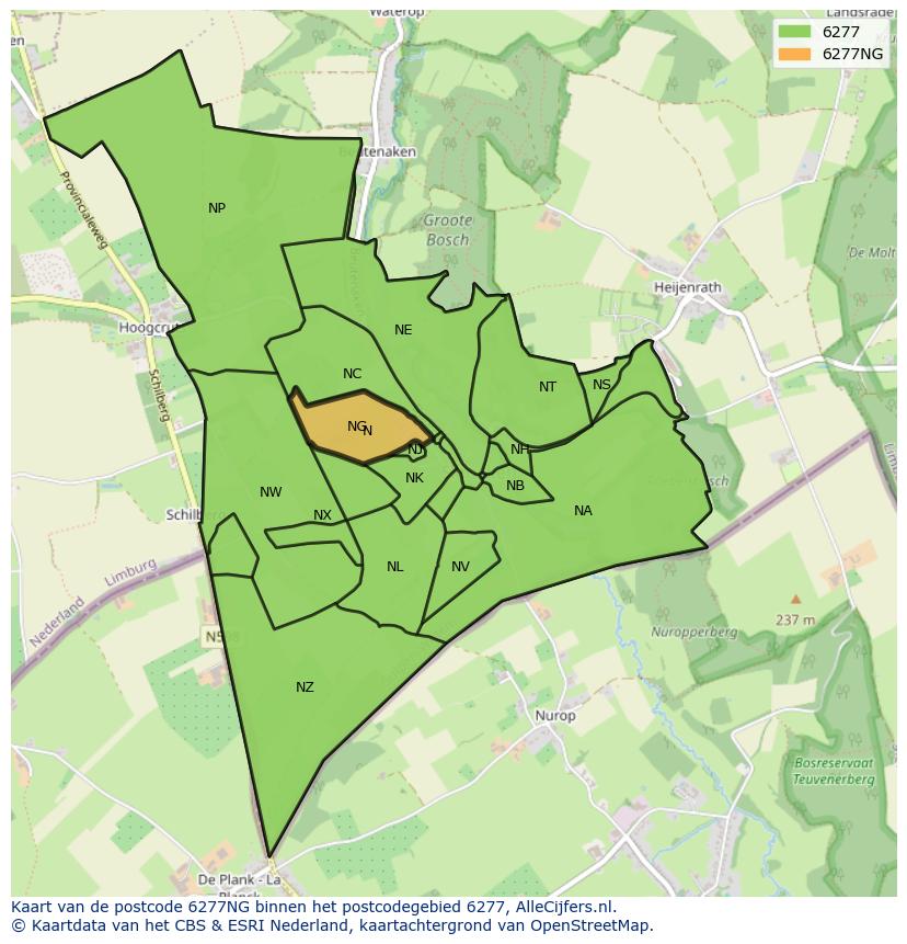 Afbeelding van het postcodegebied 6277 NG op de kaart.