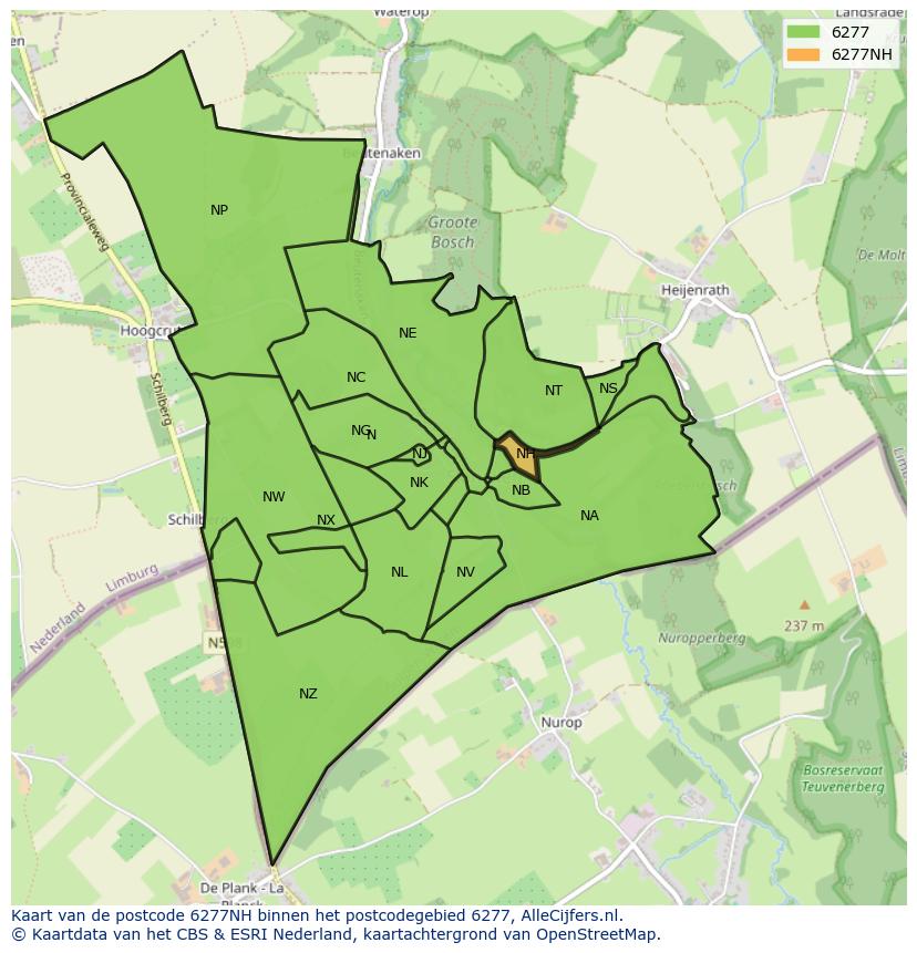 Afbeelding van het postcodegebied 6277 NH op de kaart.