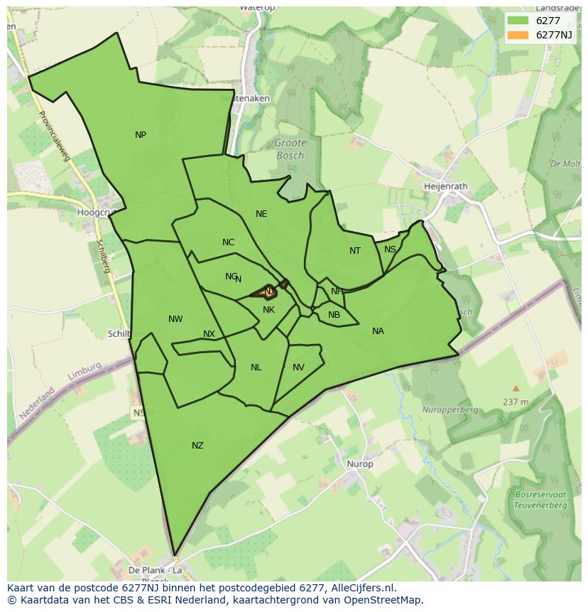 Afbeelding van het postcodegebied 6277 NJ op de kaart.