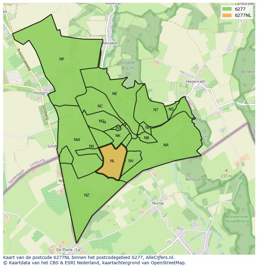 Afbeelding van het postcodegebied 6277 NL op de kaart.
