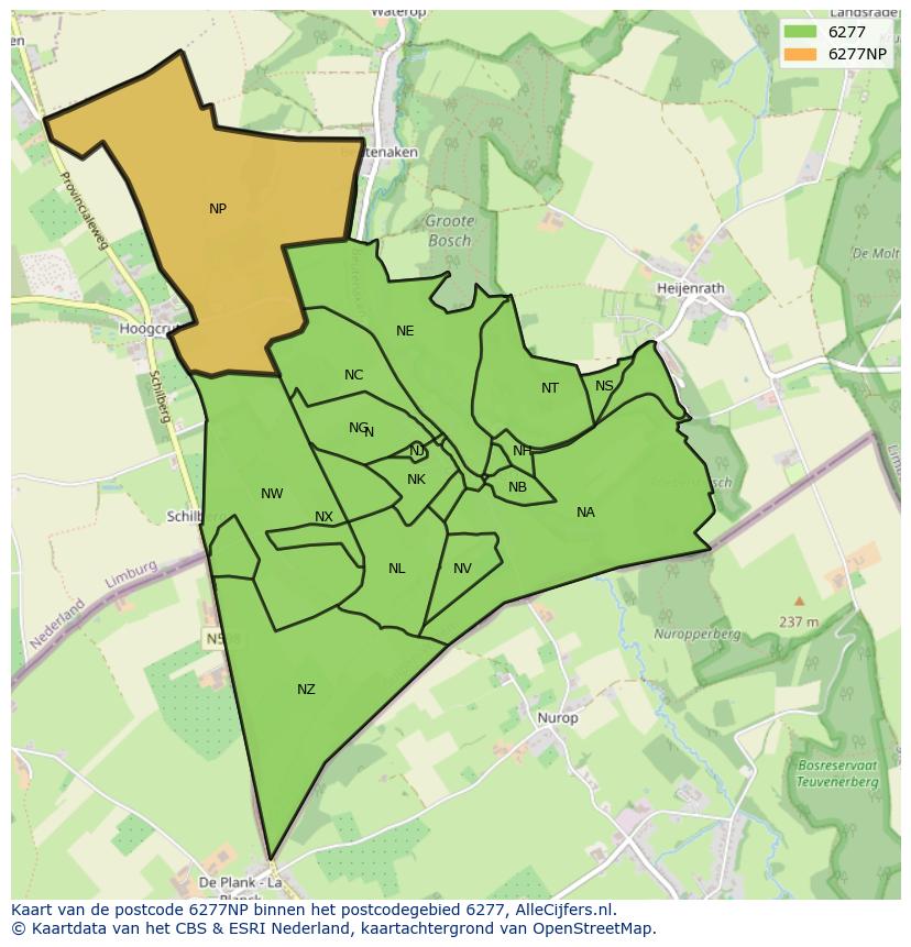 Afbeelding van het postcodegebied 6277 NP op de kaart.
