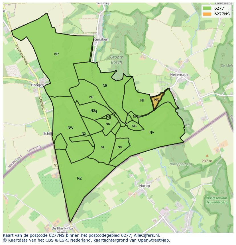 Afbeelding van het postcodegebied 6277 NS op de kaart.