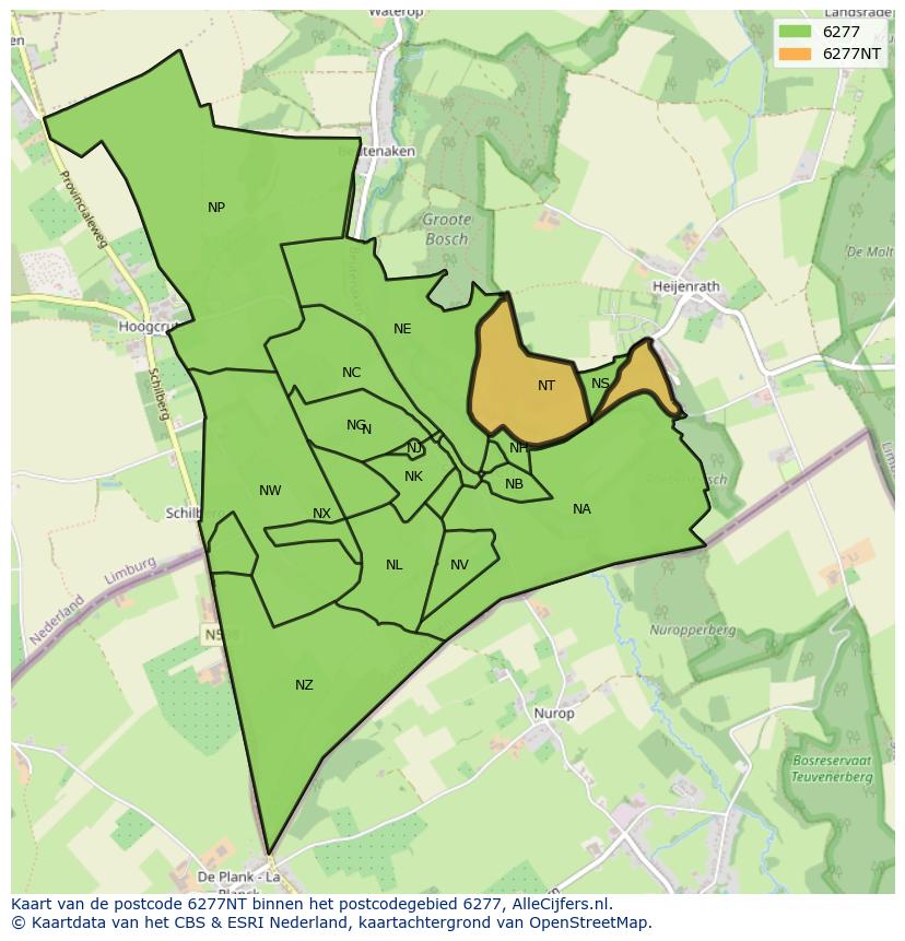 Afbeelding van het postcodegebied 6277 NT op de kaart.