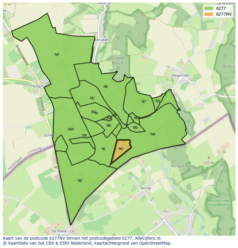 Afbeelding van het postcodegebied 6277 NV op de kaart.