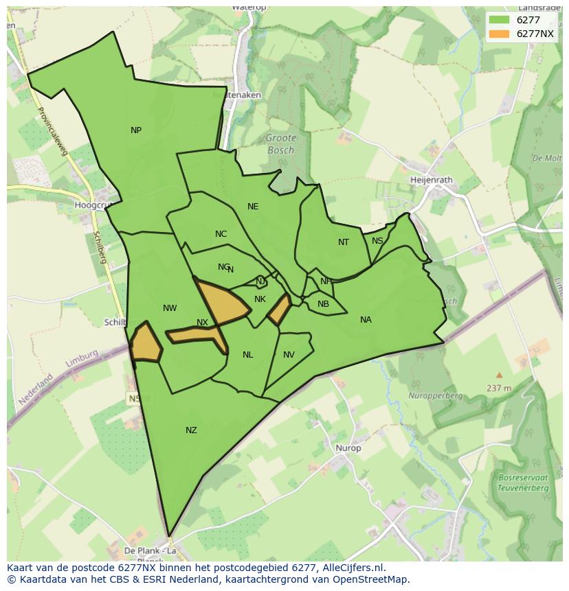 Afbeelding van het postcodegebied 6277 NX op de kaart.