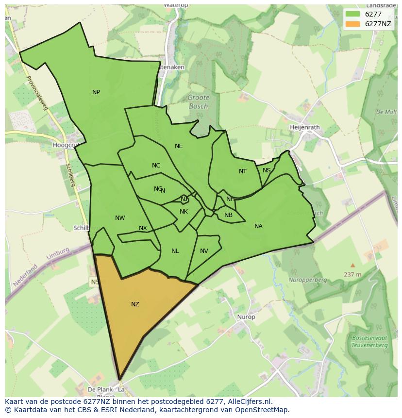 Afbeelding van het postcodegebied 6277 NZ op de kaart.