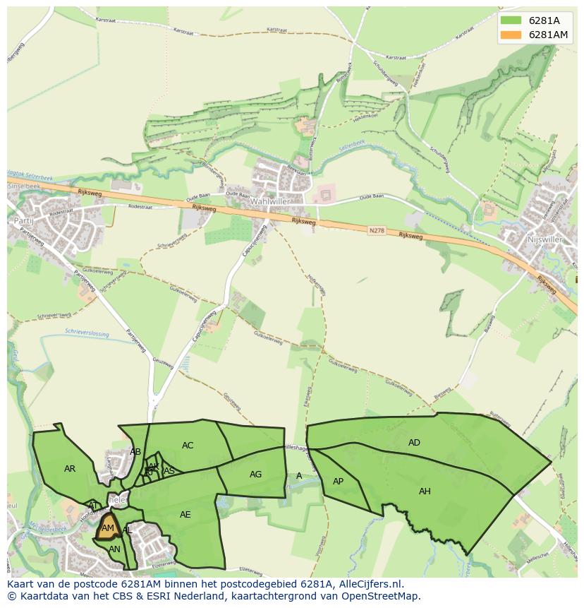 Afbeelding van het postcodegebied 6281 AM op de kaart.