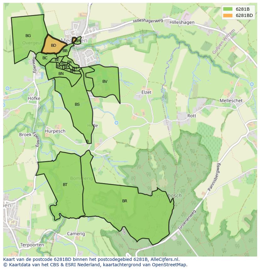 Afbeelding van het postcodegebied 6281 BD op de kaart.