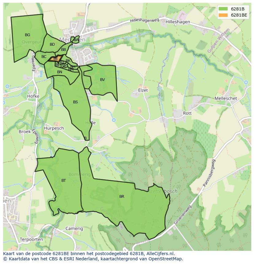 Afbeelding van het postcodegebied 6281 BE op de kaart.