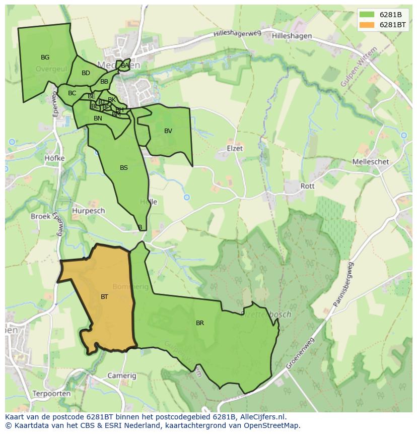 Afbeelding van het postcodegebied 6281 BT op de kaart.