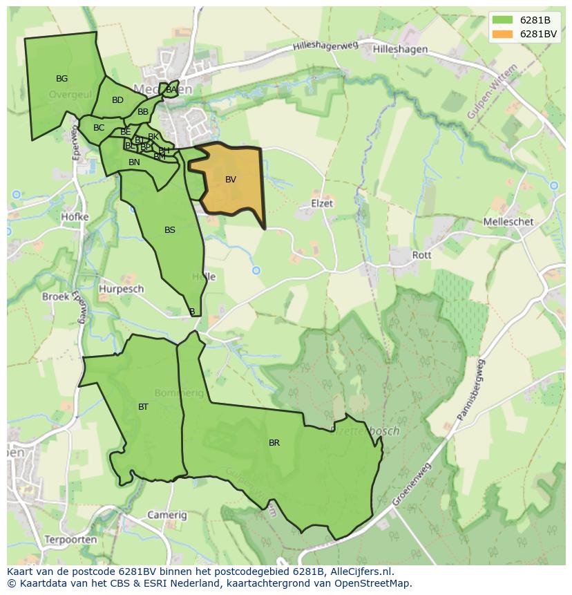 Afbeelding van het postcodegebied 6281 BV op de kaart.