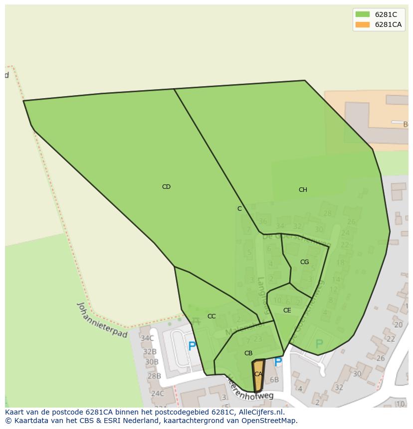 Afbeelding van het postcodegebied 6281 CA op de kaart.