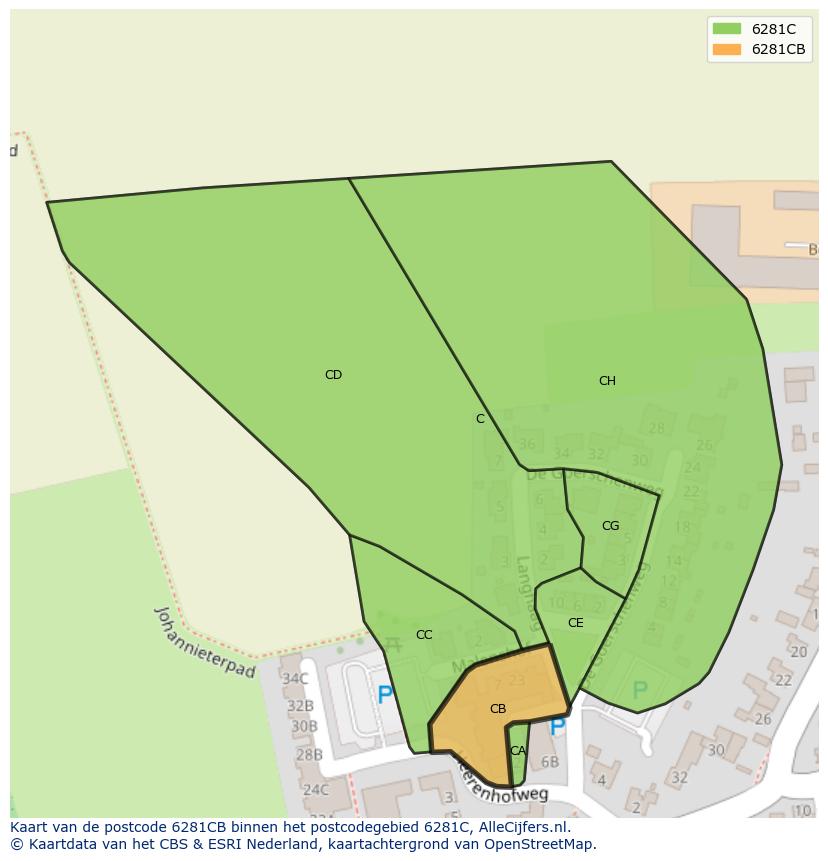 Afbeelding van het postcodegebied 6281 CB op de kaart.