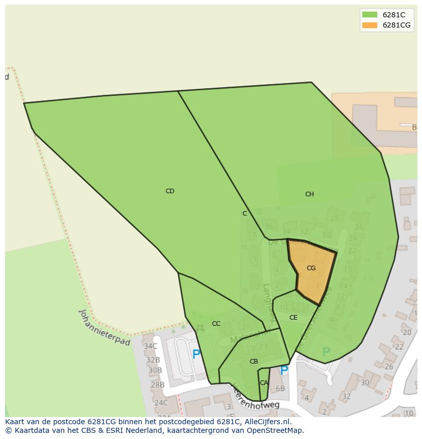Afbeelding van het postcodegebied 6281 CG op de kaart.