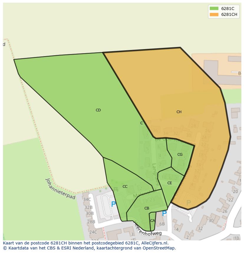 Afbeelding van het postcodegebied 6281 CH op de kaart.