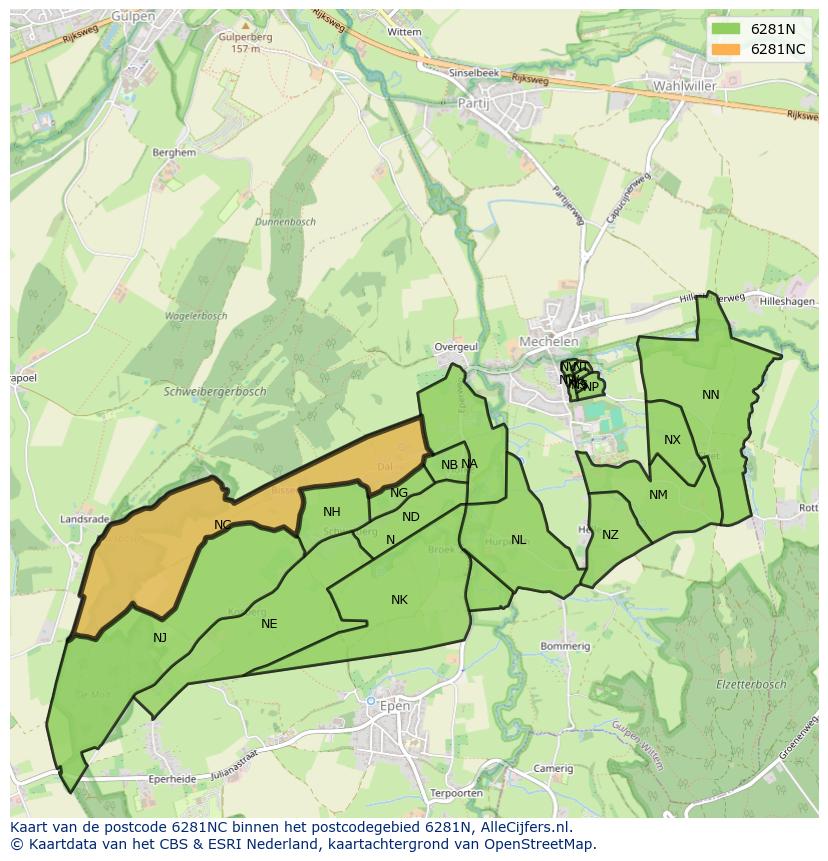 Afbeelding van het postcodegebied 6281 NC op de kaart.
