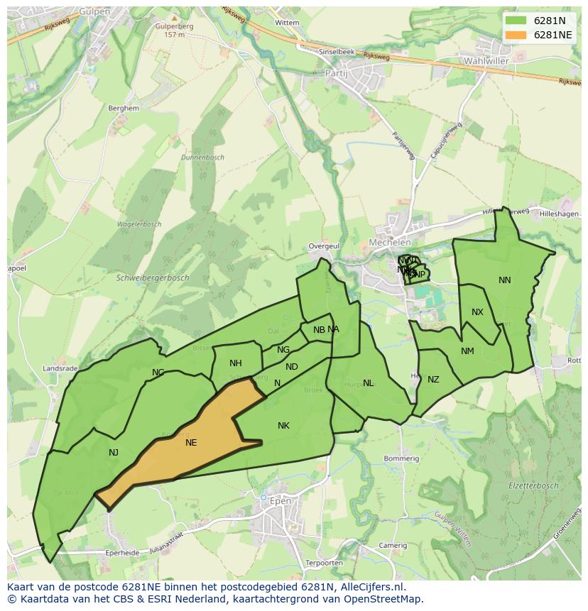 Afbeelding van het postcodegebied 6281 NE op de kaart.