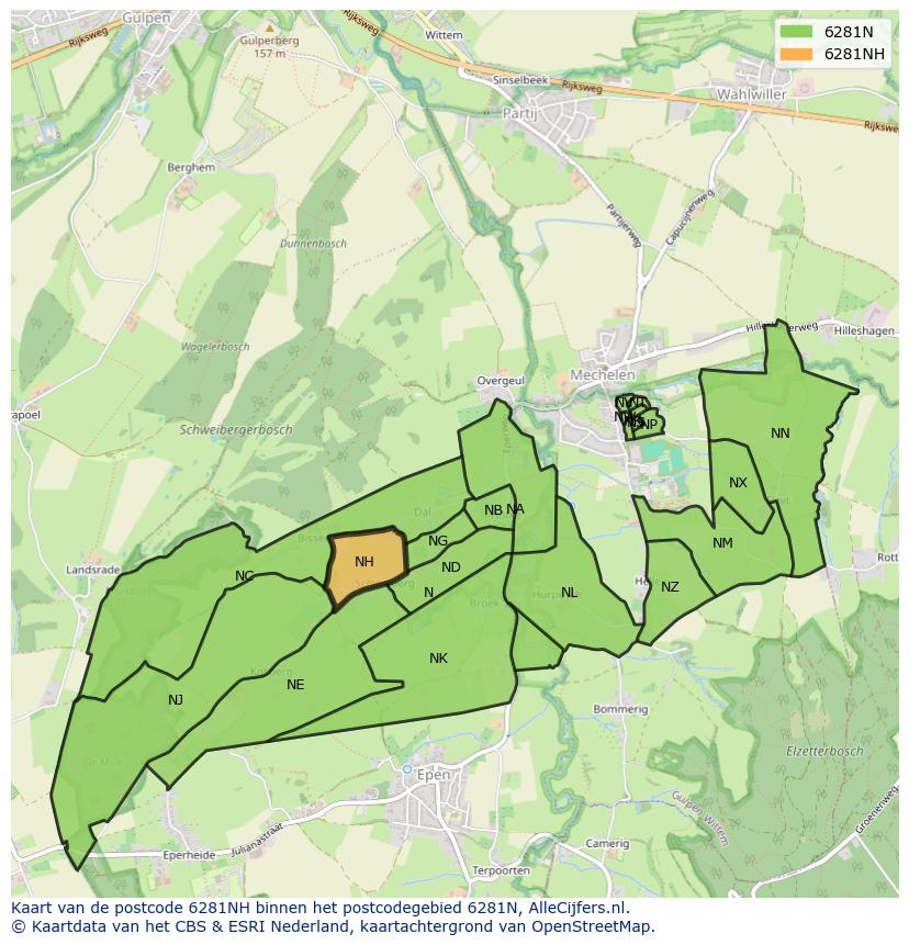 Afbeelding van het postcodegebied 6281 NH op de kaart.