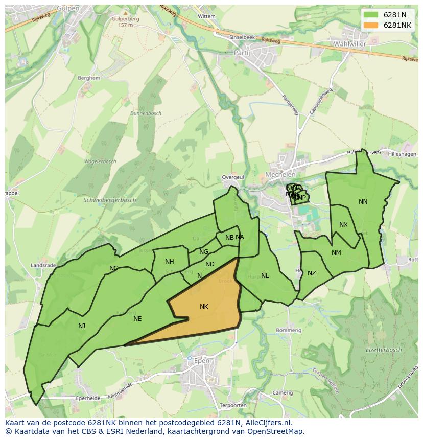 Afbeelding van het postcodegebied 6281 NK op de kaart.