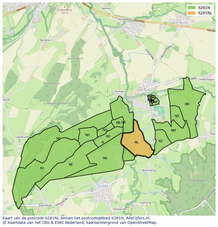 Afbeelding van het postcodegebied 6281 NL op de kaart.