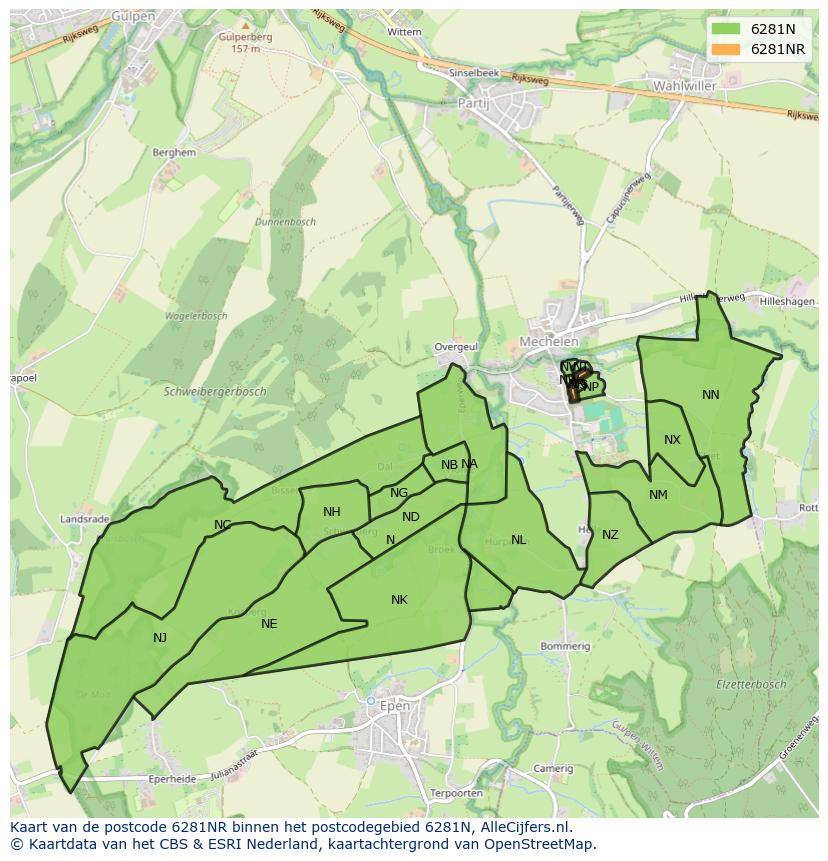 Afbeelding van het postcodegebied 6281 NR op de kaart.