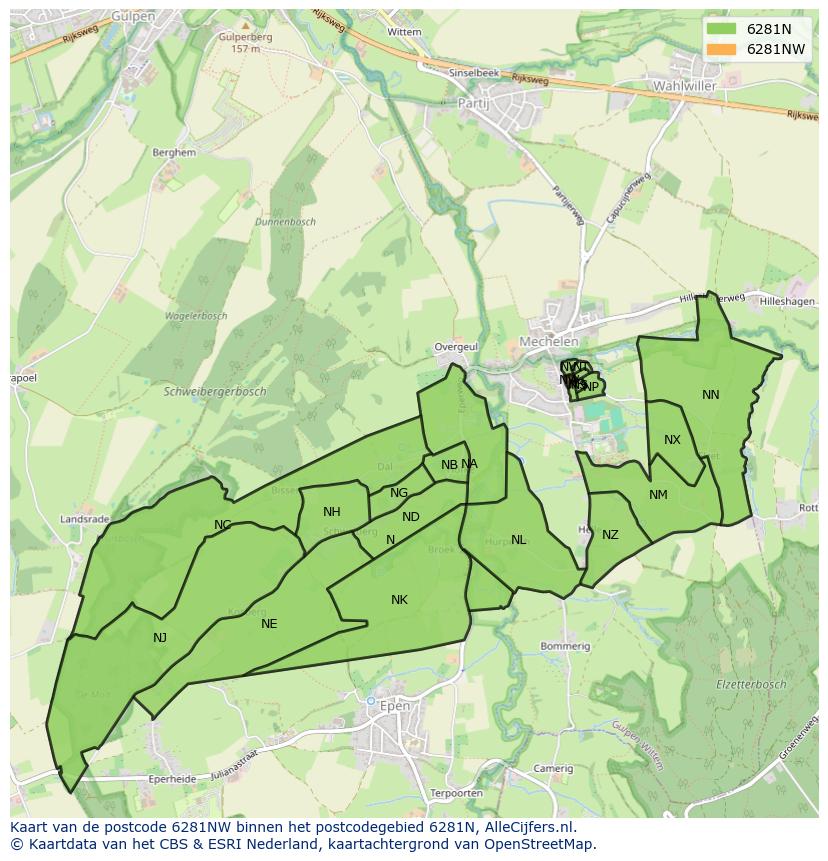 Afbeelding van het postcodegebied 6281 NW op de kaart.