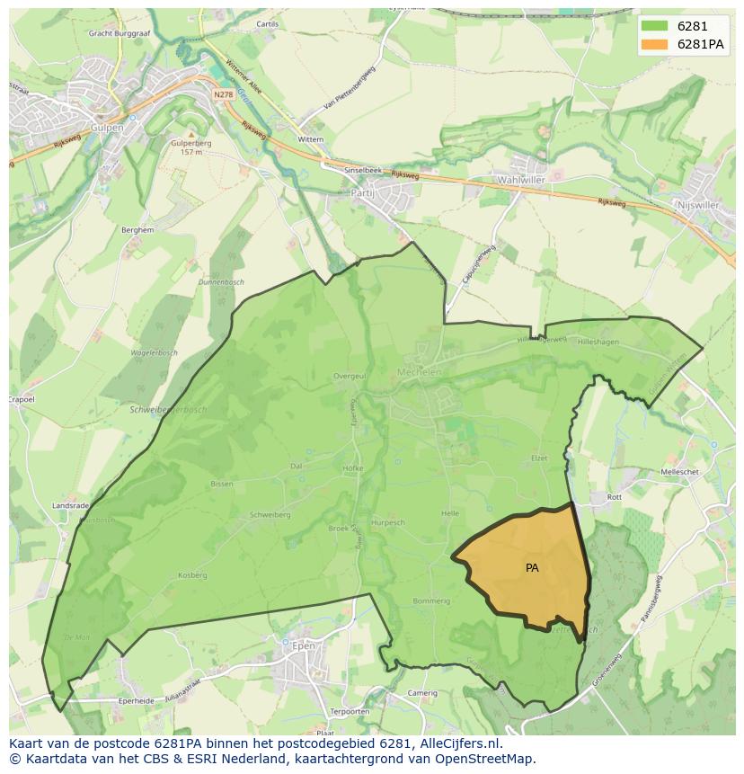 Afbeelding van het postcodegebied 6281 PA op de kaart.