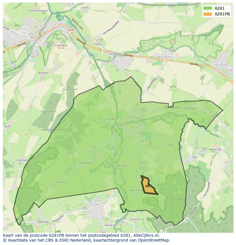 Afbeelding van het postcodegebied 6281 PB op de kaart.