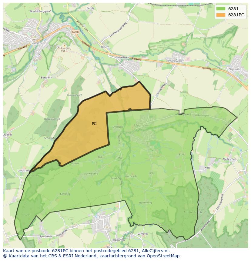 Afbeelding van het postcodegebied 6281 PC op de kaart.