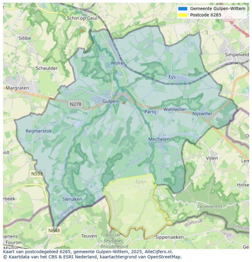 Afbeelding van het postcodegebied 6285 op de kaart.