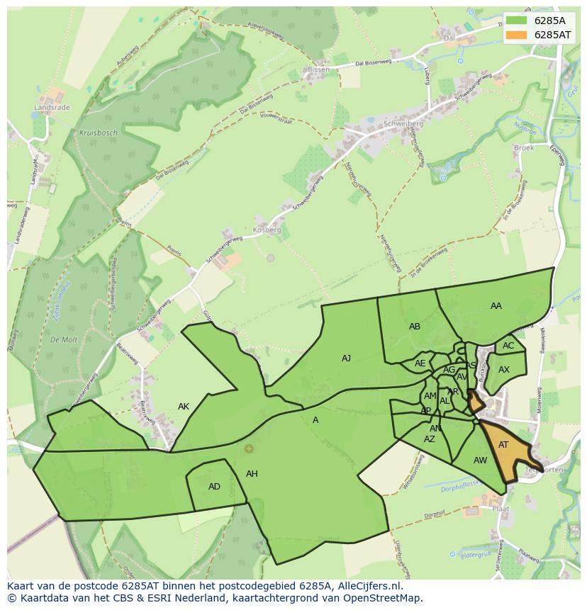 Afbeelding van het postcodegebied 6285 AT op de kaart.