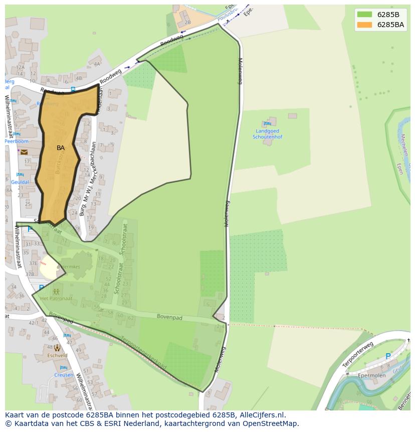 Afbeelding van het postcodegebied 6285 BA op de kaart.