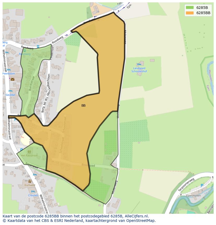 Afbeelding van het postcodegebied 6285 BB op de kaart.