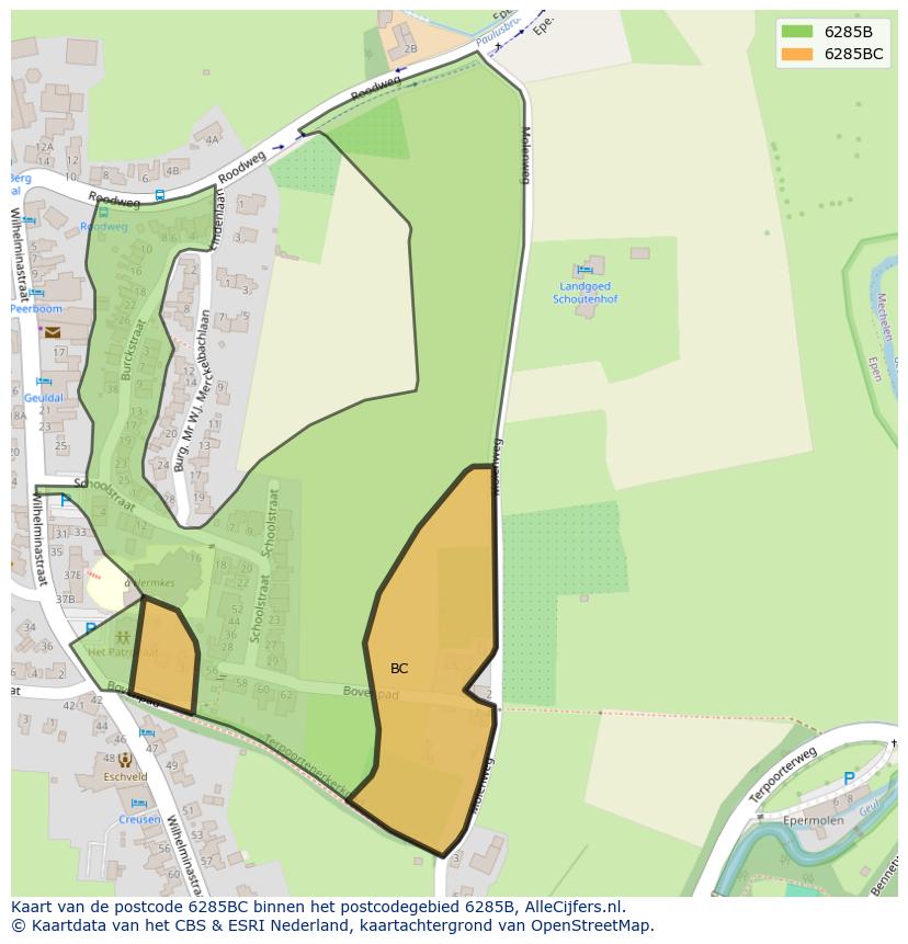 Afbeelding van het postcodegebied 6285 BC op de kaart.