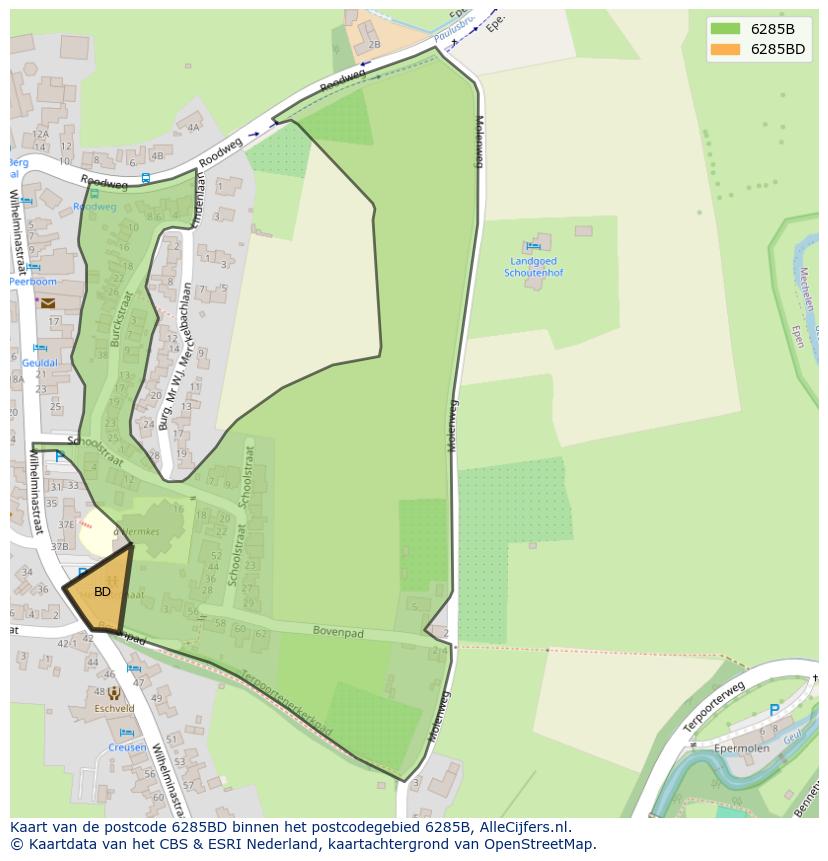 Afbeelding van het postcodegebied 6285 BD op de kaart.