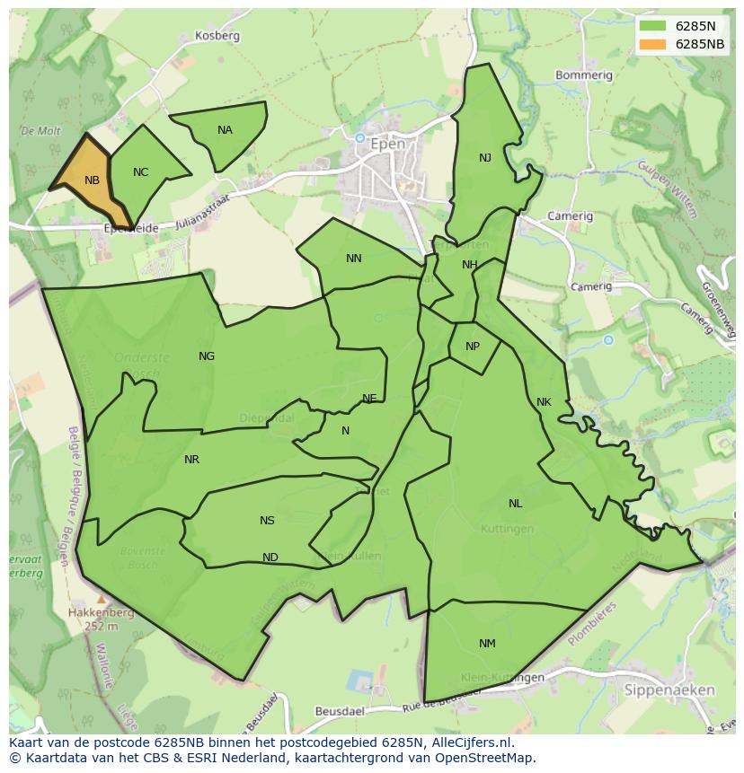 Afbeelding van het postcodegebied 6285 NB op de kaart.