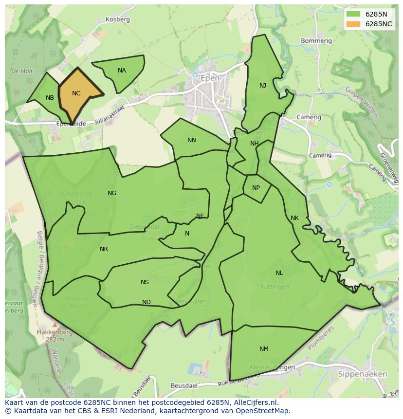 Afbeelding van het postcodegebied 6285 NC op de kaart.