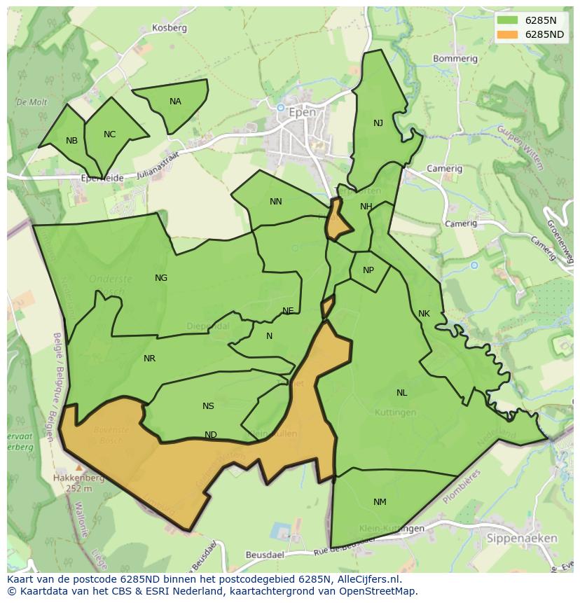 Afbeelding van het postcodegebied 6285 ND op de kaart.