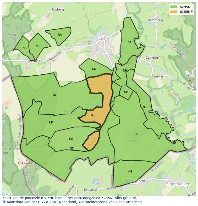 Afbeelding van het postcodegebied 6285 NE op de kaart.