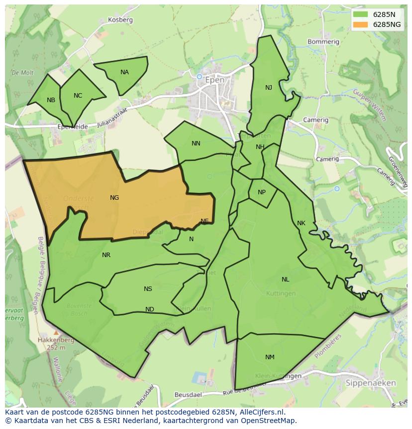Afbeelding van het postcodegebied 6285 NG op de kaart.