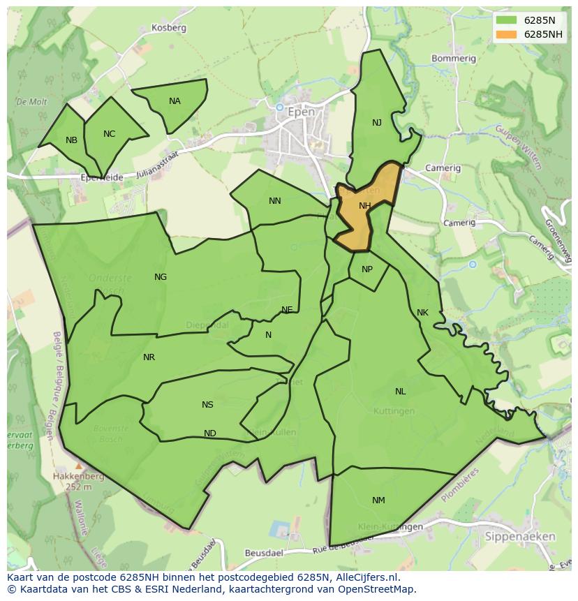 Afbeelding van het postcodegebied 6285 NH op de kaart.