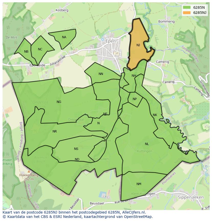 Afbeelding van het postcodegebied 6285 NJ op de kaart.