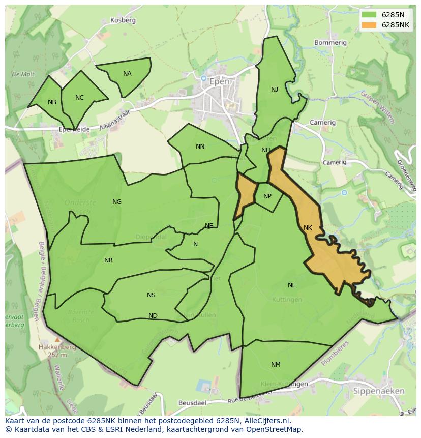 Afbeelding van het postcodegebied 6285 NK op de kaart.